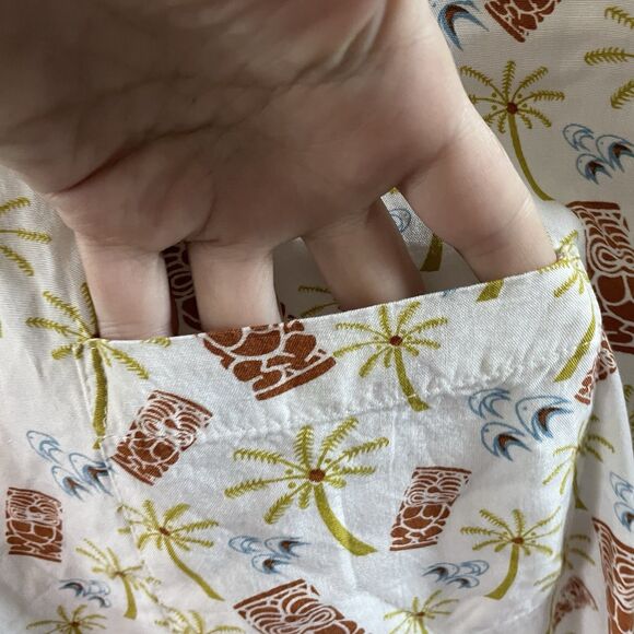 Atomic Tiki Hawaiian Shirt Mens XL Cream Tiki Palm Retro AOP Loop Collar Camp - Picture 5 of 10